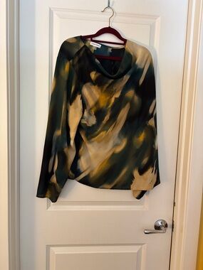 Calvin Klein Green, Cream & Gold Abstract Long-Sleeve Top
